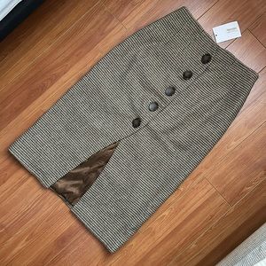 [New] Oak&Fort Wool blend plaid midi skirt